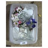 Small Tote w/ Lid , Milk Glass Vases &