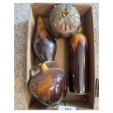 Brown Vases & Lidded Bowl