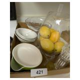Pedestal Fruit Bowl, Artificial Lemons & Other