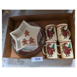 (4) Santa Mugs & Cookie Plate