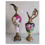 (2) Antique Victorian Hand-Painted Ewers