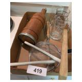 Vintage Wood Wine Bottle, Bar Glassware, +