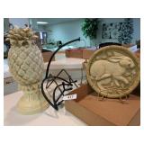 Plaster Bunny Plaque & Pineapple Statue