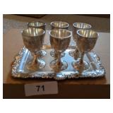 (6) Silvertone Mini Goblets w/ Serving Tray