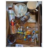 (2) Smurf Glasses, (1) Mickey & Minnie Glass, +