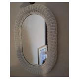 White Wicker Framed Oval Mirror