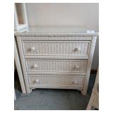 White Wicker Small Chest of Drawers w/ Glass Top