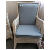 White Wicker Rocking Chair w/ Upholstered Back