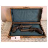 Antique Duelling Pistols in Ornate Trimmed Box