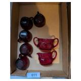 Ruby Red Cream & Sugar & (5) Punch Cups