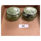 (2) Green Depression Glass Powder Dishes