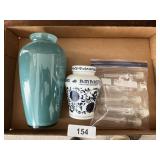 Vase, Milk Glass Jar + Small Plastic Bottles