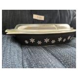 Pyrex Divided Black Snowflake Casserole w/ Lid