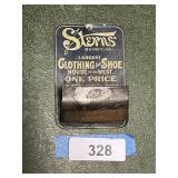 Sterns Clothing & Shoe Advert. Tin Match Holder