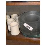 Assorted Clear Plates & White Mugs