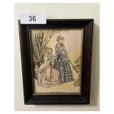 Pair of Antique Printed Linen Wall Art w/
