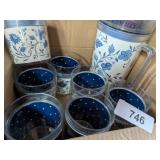 Plastic Pitcher w/ (7) Short Plastic Cups