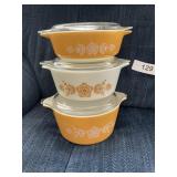 Pyrex Butterfly Gold (3) Pc Set all w/ Lids
