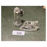(2) Glass Candy Holders, Iron &