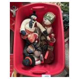 Tote w/ Lid + Assorted Decorative Snowmen