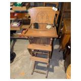 Antique Oak High Chair w/ Non Matching Wood Tray