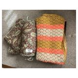 Crocheted Afghan + Paisley Print Neck Pillow &