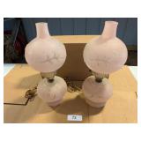 (2) Hurricane Lamps in Pink Frosted Glass w/