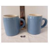 (2) Uhl Pottery Blue & White Flagon Steins