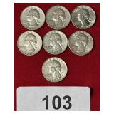 (7) 1964 Silver Washington Quarters