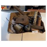 Oil Cans, Wooden Pulley, Pipe Wrenches & Other