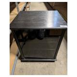 Black Wood Rolling Stereo Cabinet w/ Glass Door