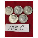 (5) 1966 Kennedy Half Dollars