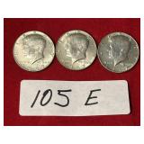 (3) 1967 Kennedy Half Dollars