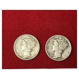 (1) 1942, (1) 1945 Mercury Dimes