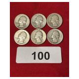 (6) Silver Washington Quarters 