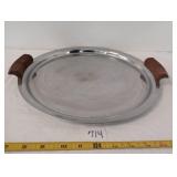 MCM Walnut Handled Round Tray