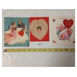 (3) Old Valentines Cards One Homemade