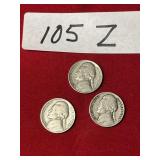 (3) 1939 Jefferson Nickels