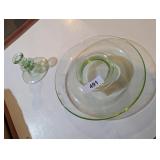 Green Glass Candle Holder & Dish