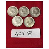 (5) 1965 Kennedy Half Dollars