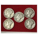 (5) 1941 Mercury Dimes