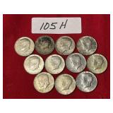 (11) 1968 Kennedy Half Dollars