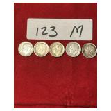 (5) Roosevelt Dimes Mixed Date