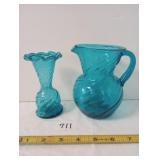 Pair 5" Hand Blown Mexican Swirl Glass Pitcher
