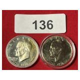 (2) 1976 Polished Gold Tone Dollars