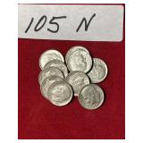 (10) 1964 Roosevelt Dimes