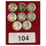 (8) 1964 Silver Washington Quarters