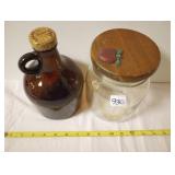 Brown Glass Jug and Canister Jar Wood Lid