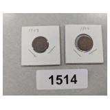 (2) Indian Head Pennies - 1904, 1908
