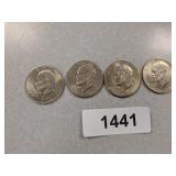 (4) Eisenhower Dollar Coins - 1971 D, (2) 1974 D,